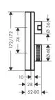 Diagramm eines AXOR Edge Thermostats mit technischen Maßen und Details, einschließlich Ventilelementen und Montageanleitungen, dargestellt in technischer Zeichnung.